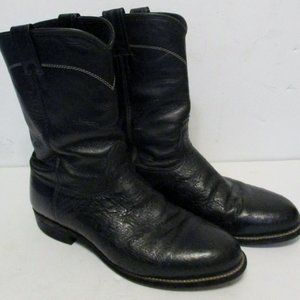 Men's Larry Mahan Stingray Leather Western Cowboy Boots Size 9 E Black Pull On